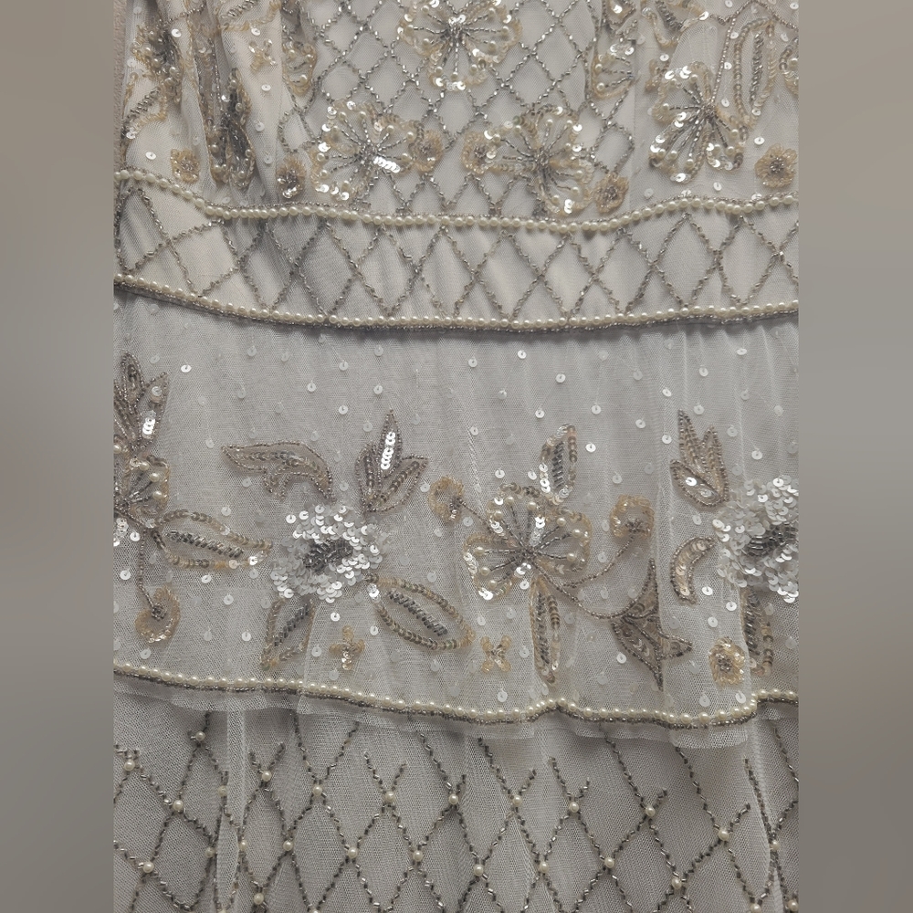 NWT - Adrianna Papell Ivory Tier Beaded Dress - Picture 6 of 7